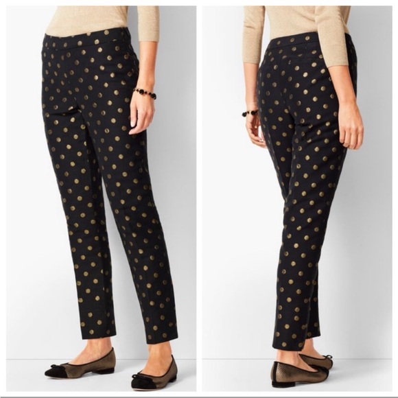 Talbots Black Ankle Pants with Gold Polka Dots - Picture 2 of 4
